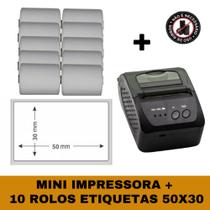 Mini Impressora Bluetooth + 10 Rolos Etiqueta Adesiva 57x30 Mini Impressora Bluetooth + 10 Rolos Etiqueta Adesiva 57x30