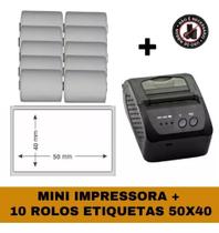Mini Impressora Bluetooth + 10 Rolos Etiqueta Adesiva 58x40 Mini Impressora Bluetooth + 10 Rolos Etiqueta Adesiva 58x40