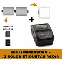 Mini Impressora Bluetooth + 2 Rolos Etiqueta Adesiva 40x40