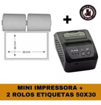 Mini Impressora Bluetooth + 2 Rolos Etiqueta Adesiva 58x30 Mini Impressora Bluetooth + 2 Rolos Etiqueta Adesiva 58x30