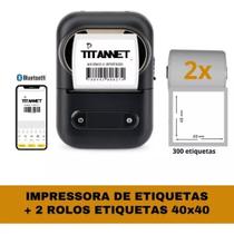 Mini Impressora Bluetooth + 2 Rolos Etiquetas 40x40 Mini Impressora Bluetooth + 2 Rolos Etiquetas 40x40