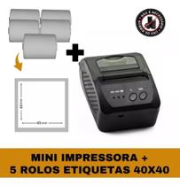 Mini Impressora Bluetooth + 5 Rolos Etiqueta Adesiva 40x40