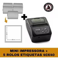 Mini Impressora Bluetooth + 5 Rolos Etiqueta Adesiva 40x40 Mini Impressora Bluetooth + 5 Rolos Etiqueta Adesiva 40x40