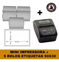 Mini Impressora Bluetooth + 5 Rolos Etiqueta Adesiva 58x30 - TITANNET