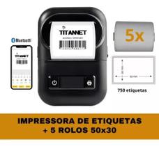 Mini Impressora Bluetooth + 5 Rolos Etiqueta Adesiva 58x30 Mini Impressora Bluetooth + 5 Rolos Etiqueta Adesiva 58x30
