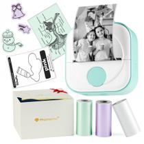 Mini impressora Phomemo Q02 com etiqueta de 3 rolos, máquina de adesivos verde