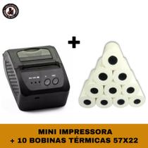 Mini Impressora Térmica 58mm P/ Celular E Pc + 10 Bobinas