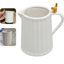 Mini Jarra Leiteira Cerâmica Colibri 200ml Branca C/ Pássaro Dourado Luxo Wolff
