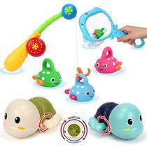 Mini jogo de pesca Tudou Bath Toy com tartaruga nadadora e rede