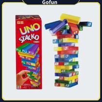 Mini jogo de tabuleiro UNO STACKO The Stacking Block Game para festa em família
