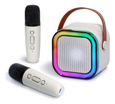 Mini Karaokê Bluetooth 2 Microfones Led Portátil Festa Usb