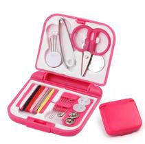 Mini Kit de costura de bolso viagem emergência linha agulha botão Rosa
