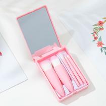 Mini Kit de Pincéis de Maquiagem com Espelho e Nécessaire de Viagem 5 Peças Portátil