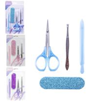 Mini Kit Manicure 4 Peças Lixa Tesoura Afastador e Pinça