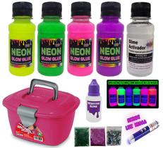Mini Kit Para Fazer Slime Colas Neon + Luz Negra Novidade