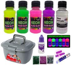 Mini Kit Slime Completo Cola Neon + Maletinha Prata