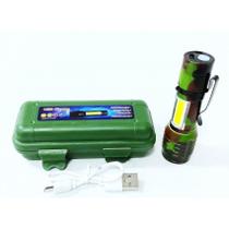 Mini Lanterna Camuflada Exercito Verde Com Clip de Cinto Recarregável USB