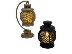 Mini Lanterna Cha Decorativa Com Vela Eletrica Modelo:SuspensoCor:Marrom Escuro