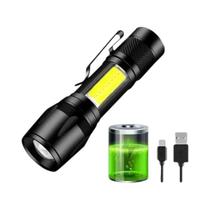 Mini Lanterna LED Portátil Recarregável USB - Zoom XPE + COB - Com Clipe