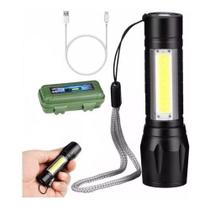 Mini Lanterna LED Recarregável Luz Lateral Com Zoom Camping, Trilha, Pesca
