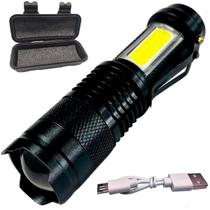 Mini Lanterna Tática de Led Com Zoom Luz Adicional Lateral Recarregável USB Lanterna De Mão Profissional