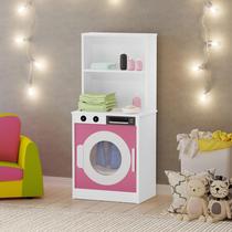 Mini Lavadora Maquina de lavar Brinquedo Infantil MDF Rosa