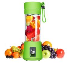 Mini Liquidificador Portátil ideal p/ shake, suco, whey, Cabo USB, 6 lâminas, copo 380ml, cor VERDE