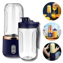 Mini Liquidificador Triturador Mixer 400ml Azul Marinho USB Recarregável Suco Whey Shake Vitaminas