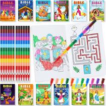 Mini livros para colorir BenLouis 24 Christian com 24 lápis de cor para crianças
