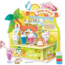 Mini loja de bebidas DIY Toy Crelloci fazendo 24 sucos em miniatura