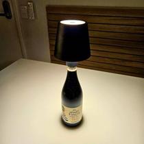 Mini Luminária de Mesa Garrafas Preta Led Touch Recarregável Sem Fio Portátil Moderna Decorativa Abajur Branco Quente Frio Mista Enfeite Decoração