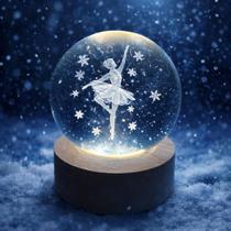 Mini Luminária Led Globo De Vidro 3d Com Cabo USB Com Base de Madeira