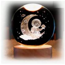 Mini Luminária Led Globo De Vidro Saturno 3d Com Cabo Usb Com Base de Madeira
