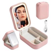 Mini Maleta de Maquiagem com Espelho LED Rosa Mini Maleta de Maquiagem com Espelho LED Rosa