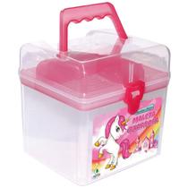 Mini Maleta Quadrada Transparente Unicórnio 14X16X16cm