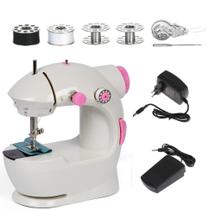 Mini Maquina Costura Eletrica Bivolt Portatil Reta Com Pedal Kit Bobinas Agulha Domestica