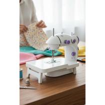 Mini Máquina Costura Portátil Branca Com Mesa Extensora