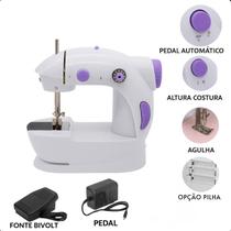 Mini Máquina de Costura com Pedal, Compacta e Bivolt, Cor Branco Mini Máquina de Costura com Pedal, Compacta e Bivolt, Cor Branco