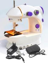 Mini Máquina De Costura Com Pedal Reta Portátil Branca 110v/220v Elétrica