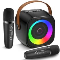 Mini máquina de karaokê Pxzvd com caixa de som Bluetooth e 2 microfones LED Mini máquina de karaokê Pxzvd com caixa de som Bluetooth e 2 microfones LED