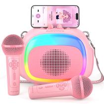 Mini máquina de karaokê SUDOTACK para crianças, alto-falante portátil de karaokê Bluetooth com 2 microfones sem fio com luzes LED, brinquedos infantis de Natal e presentes para meninas de 4, 5, 6, 7, 8, 9, 10 anos e rosa velho (KM100)