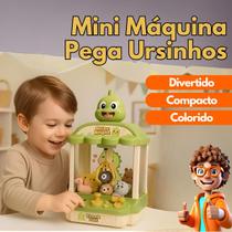 Mini Máquina de Pegar Ursinhos Infantil com Garra, Som e Pelúcias Cor:Verde