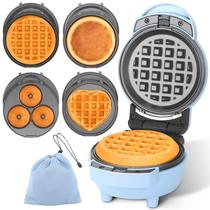 Mini máquina de waffles Baker's Friend 4 em 1 azul compacta