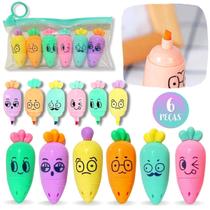 Mini Marca Texto Kit 6 Canetas Cenoura Pastel Brush Pen Mini Marca Texto Kit 6 Canetas Cenoura Pastel Brush Pen