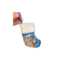 Mini Meia de Natal - Portador de Cartão de Presente, Ornamento ou Saco de Tratamento (Baby Yoda) Extra Pequeno - Cappy's Cool Christmas