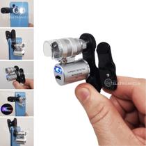 Mini Microscópio Lupa Com Clip Lente Zoom 60x Led UV De Sustentação Para Celular Smartphone 9882W