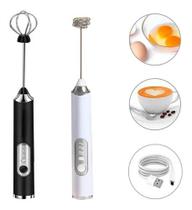 Mini Mixer de Mão Recarregável USB com 2 Batedores Inox e 5 Velocidades Leve, Sem Fio, Ideal para Bebidas, Ovos e Massas Leves