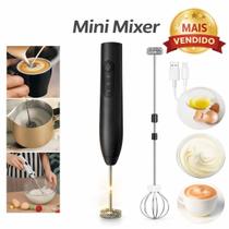 Mini Mixer Recarregável Portátil em Aço Inox, Batedor de Ovos, Misturador de Café e Espumador de Leite Profissional Mini Mixer Recarregável Portátil em Aço Inox, Batedor de Ovos, Misturador de Café e Espumador de Leite Profissional