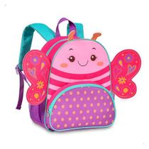 Mini Mochila Costas 13" Borboleta Rosa Clio Pets