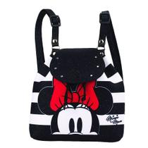 Mini Mochila Minnie Listra Preto Branco 19x9x19cm - Disney
